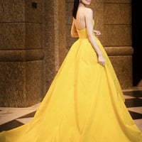 Yellow Shoulderless High Low Prom Dress Evening Dress - Thumbnail 2