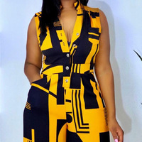 Fashion Sleeveless Button Graphic Print Jumpsuit - Thumbnail 1
