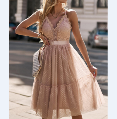 Pink Sling Sexy Lace Sleeveless Dress