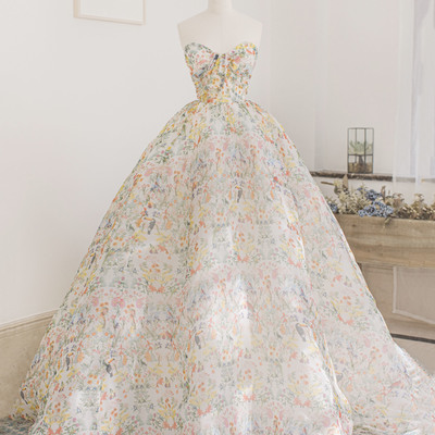 Cute floral long a-line prom dress evening dress - Thumbnail 1