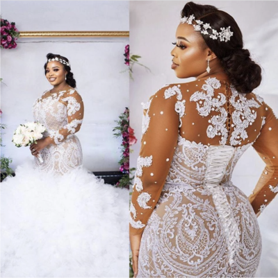 Plus Size Wedding Dresses Bridal Gown with Full Sleeves Lace WD6