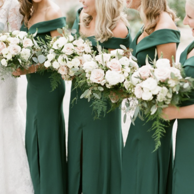 Off shoulder green bridesmaid dresses slit side - Thumbnail 3