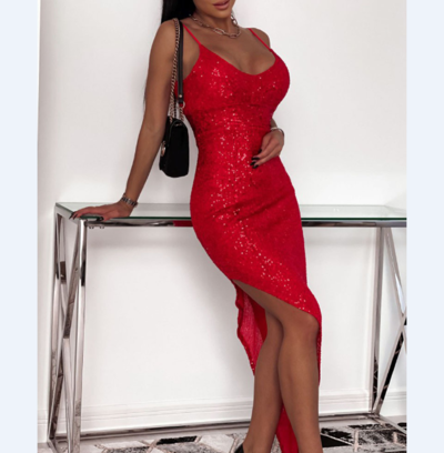 Casual Sling Sequin Sleeveless Red Dress