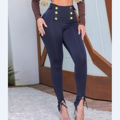 Double-breasted skinny slit pants