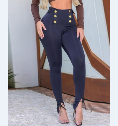 Double-Breasted Skinny Slit Pants