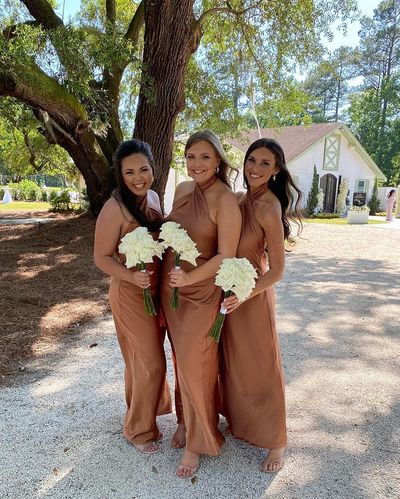 Elegant Sheath Halter Dark Champagen Long Bridesmiad Dresses