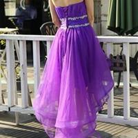 High Low Dark Purple Organza Lace-Up Prom Dresses - Thumbnail 1