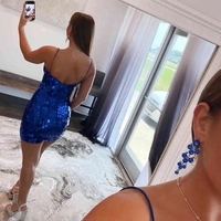 Bodycon Royalblue Sequins Short Homecoming Dress - Thumbnail 1