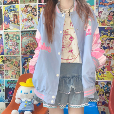 Rabbit cake checker pastel color bomber jacket
