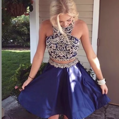 Two piece homecoming dresses with rhinestones - Thumbnail 2