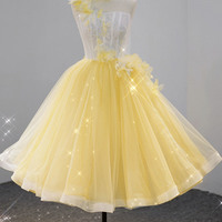 Yellow tulle lace short prom dress homecoming dress - Thumbnail 2