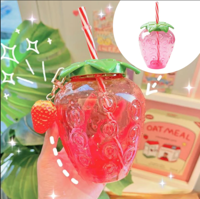 Cute strawberry straw cup milk tea cup portable water cup water bottle