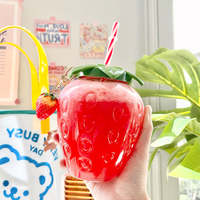 Cute strawberry straw cup milk tea cup portable water cup water bottle - Thumbnail 1