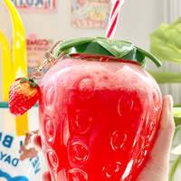Cute strawberry straw cup milk tea cup portable water cup water bottle - Thumbnail 2