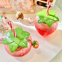 Cute strawberry straw cup milk tea cup portable water cup water bottle - Thumbnail 3