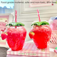 Cute strawberry straw cup milk tea cup portable water cup water bottle - Thumbnail 5