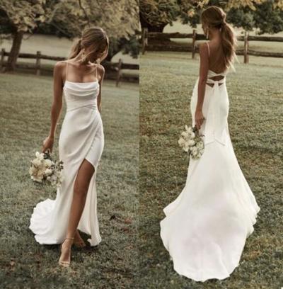 Elegant Beach Ivory Bridal Gown with Slit