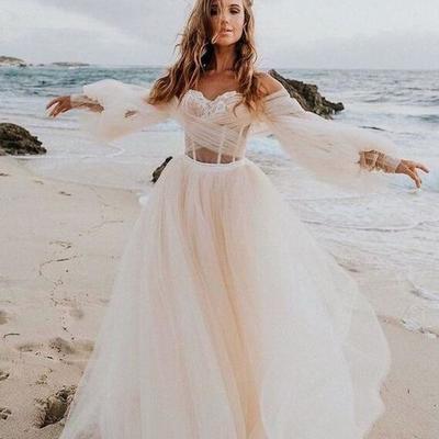 Charming beach wedding dresses bridal gown with long sleeves - Thumbnail 4