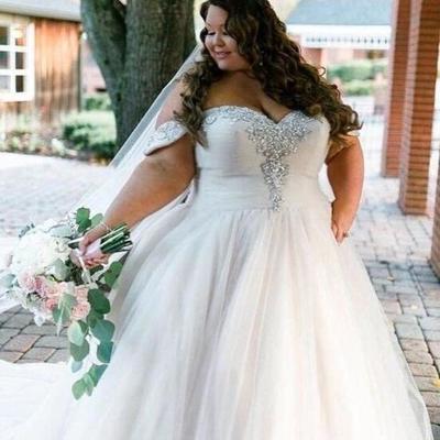 Off the shoulder plus size chiffon wedding dresses bridal gowns with beading - Thumbnail 3