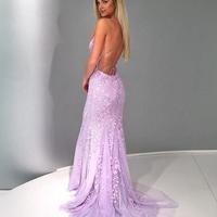 Beautiful A Line Lilac Lace Tulle Prom Dresses - Thumbnail 1