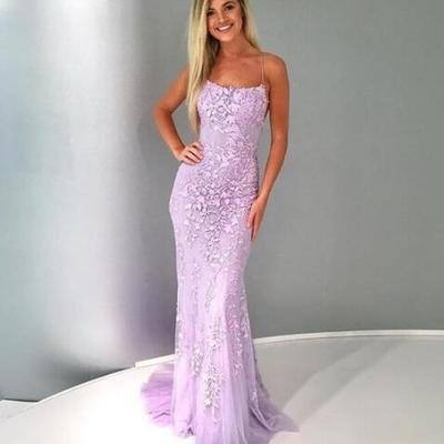 Beautiful a line lilac lace tulle prom dresses - Thumbnail 3