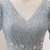 Blue V-neck tulle long ball gown dress formal dress - Thumbnail 2