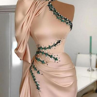 Sexy asymmetrical high neck slit prom dress - Thumbnail 1
