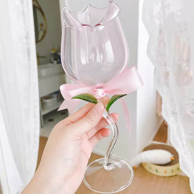 Romantic atmosphere rose shape double high-footed red wine glass household champagne glass - Thumbnail 3
