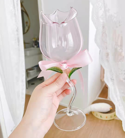 Romantic atmosphere rose shape double high-footed red wine glass household champagne glass