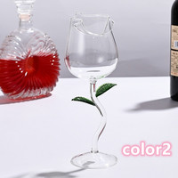 Romantic atmosphere rose shape double high-footed red wine glass household champagne glass - Thumbnail 3