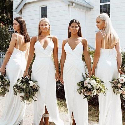 Simple a line v-neck bridesmaid dresses - Thumbnail 4