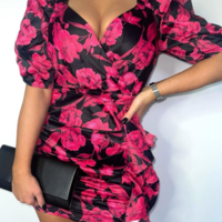 Sexy Women's Printed Short Sleeve Dress - Thumbnail 1