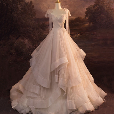 Cute v-neck tulle long prom dress evening dress - Thumbnail 2