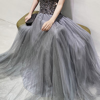 Grey tulle sequins long prom dress evening dress - Thumbnail 4