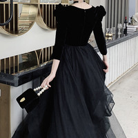 Black V-neck long sleeve prom dress black evening dress - Thumbnail 3