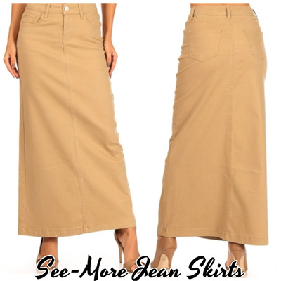 KHAKI LONG DENIM SKIRT