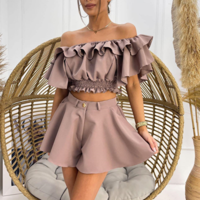 Casual Ruffled One-Shoulder Two-piece Set