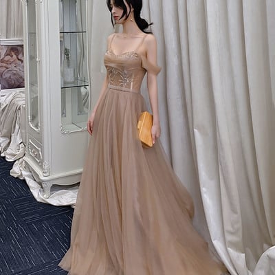 Stylish tulle beaded long prom dress evening dress - Thumbnail 2