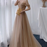 Stylish tulle beaded long prom dress evening dress - Thumbnail 2