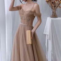 Stylish tulle beaded long prom dress evening dress - Thumbnail 3