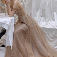 Stylish tulle beaded long prom dress evening dress - Thumbnail 4