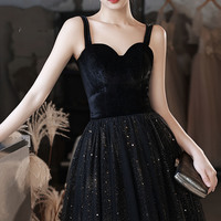 Black tulle long prom dress A-line evening dress - Thumbnail 3