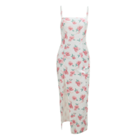 Rose Flower Print Cross Strap Split Sling Dress - Thumbnail 4