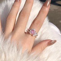 Luxury Pretty Modern Love Heart Pink Diamond Silver Ring - Thumbnail 2
