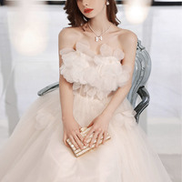 White tulle long A-line prom dress evening dress - Thumbnail 4