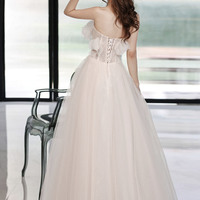 White tulle long A-line prom dress evening dress - Thumbnail 5
