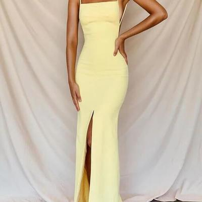 Sexy a line yellow side slit prom dress  - Thumbnail 5