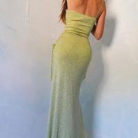 Spaghetti Straps Sheath Long Evening Dress With Split Front - Thumbnail 1