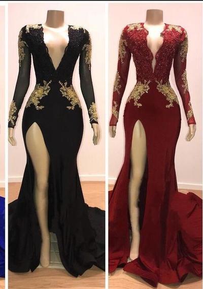 Mermaid Modest evening dress long sleeve with lace appliuqe