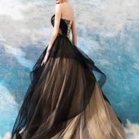 Princess Ball Gown Black and Champagne Sweetheart Long Prom Dresses - Thumbnail 3